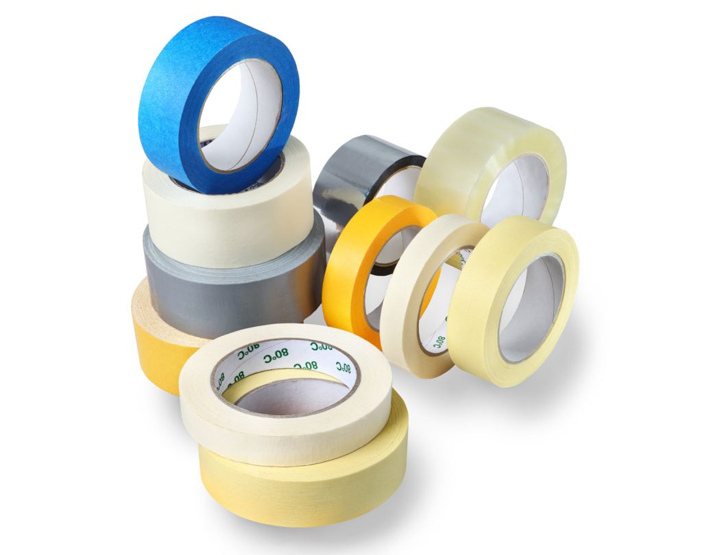 Office supplies, a set of rolls adhesive tape, paper, plastic