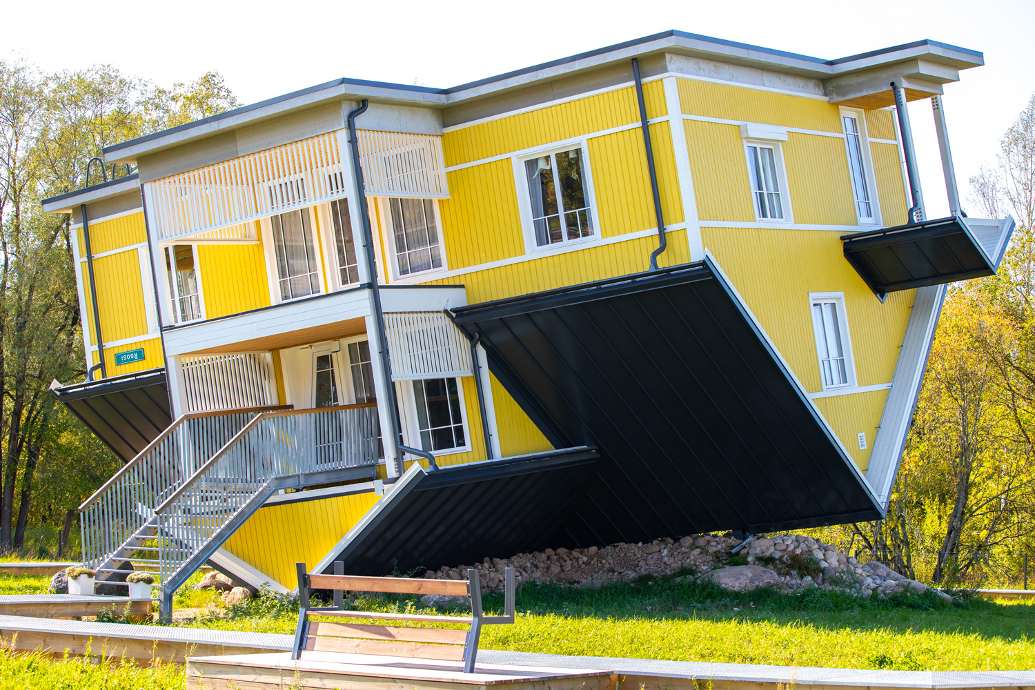 Yellow upside down house museum