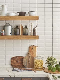 A collection of different ceramics complement a patterned tiles, What Size Spacers For Subway Tile