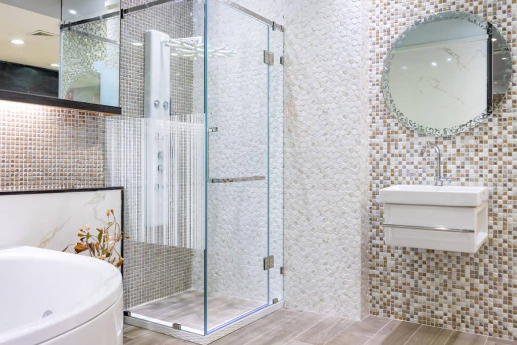Glass walled shower area