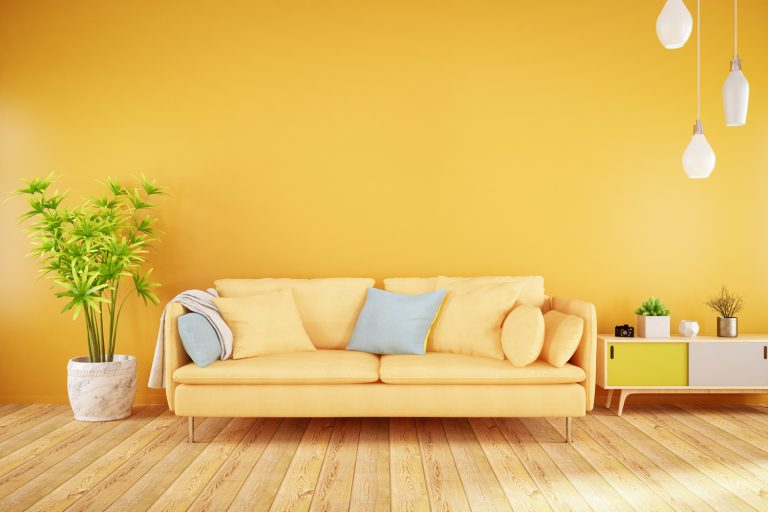 Modern living room interior with sofa - What Color Furniture Goes With Wood [11 Options]
