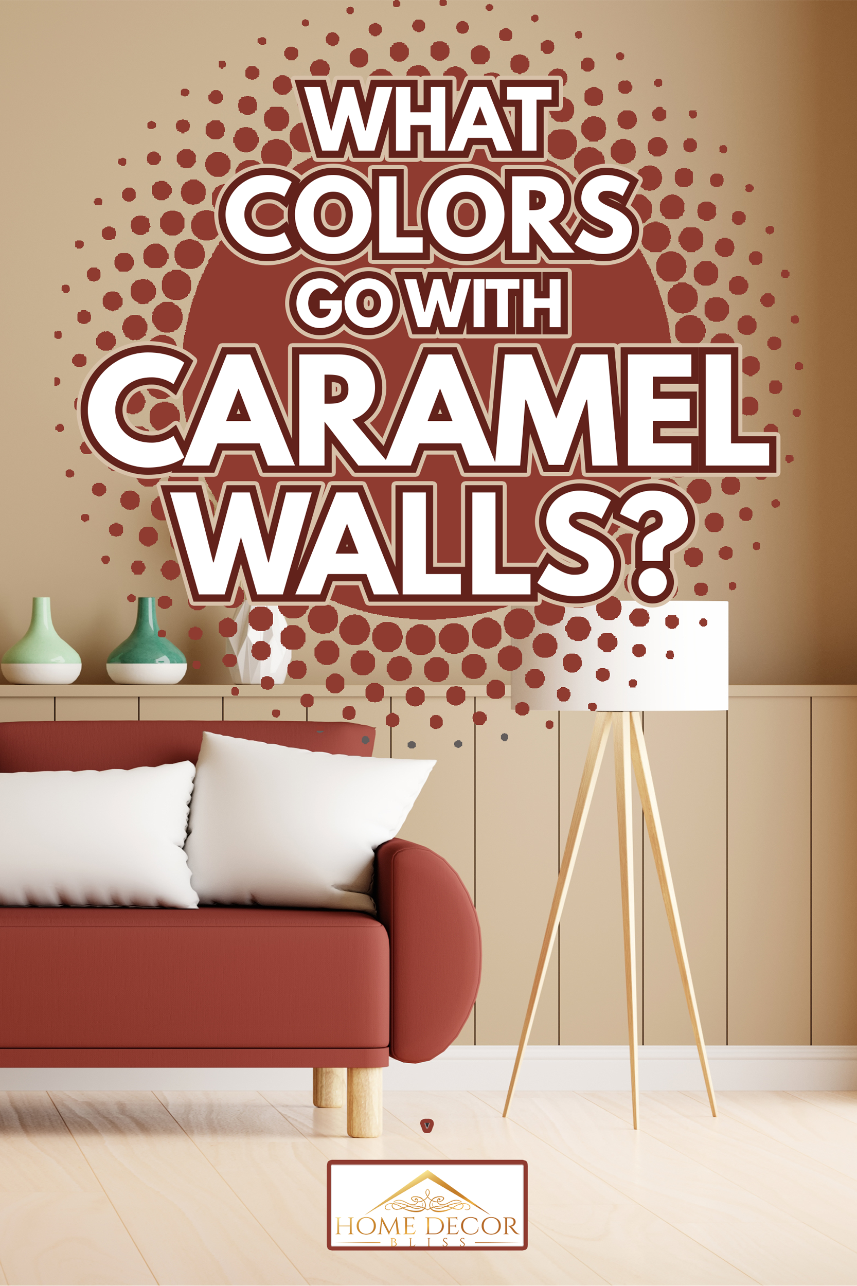 Sofa in brown living room interior with free space for mockup - What Colors Go With Caramel Walls