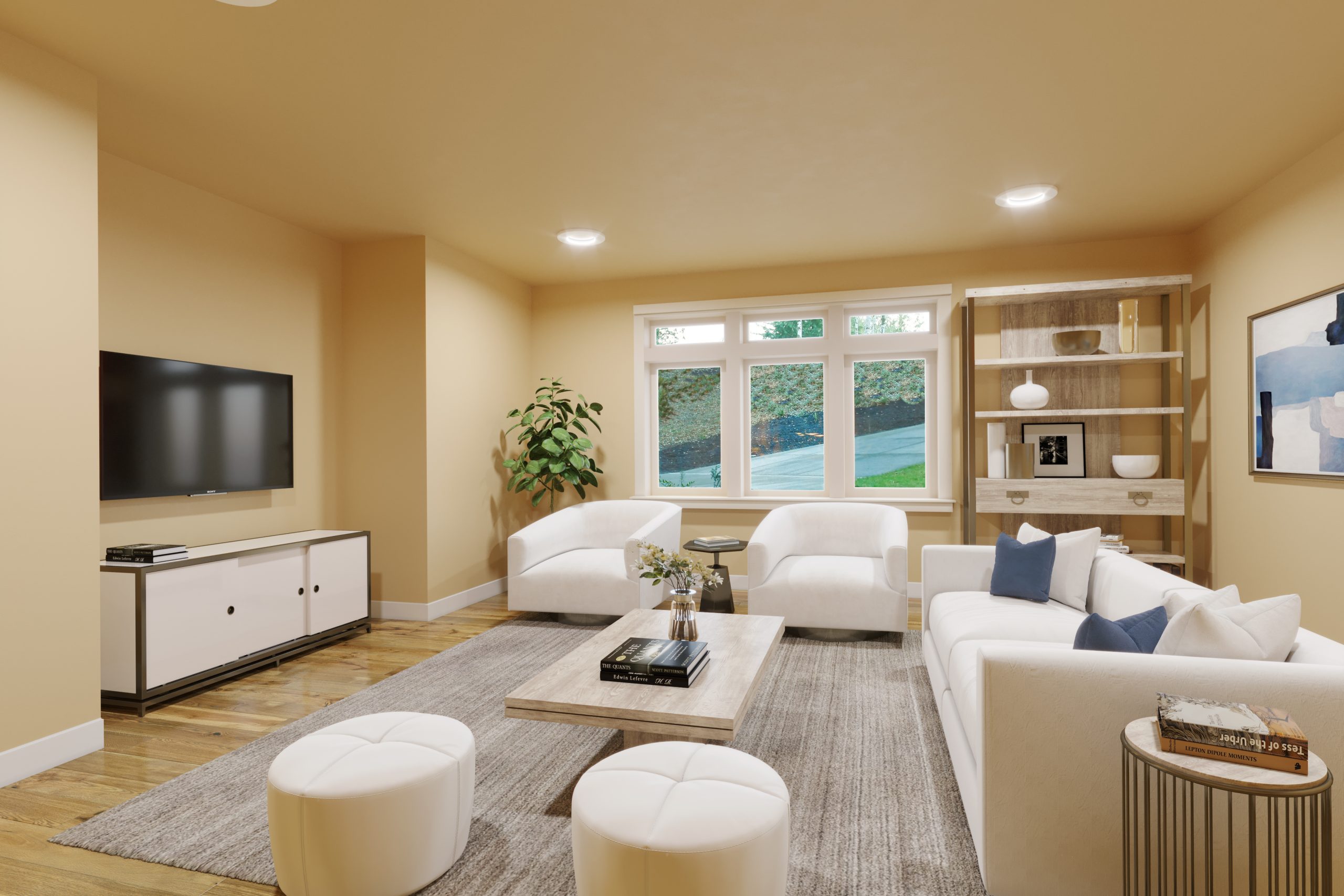 Transformation - Elegant living room with lots of decor and furniture.
