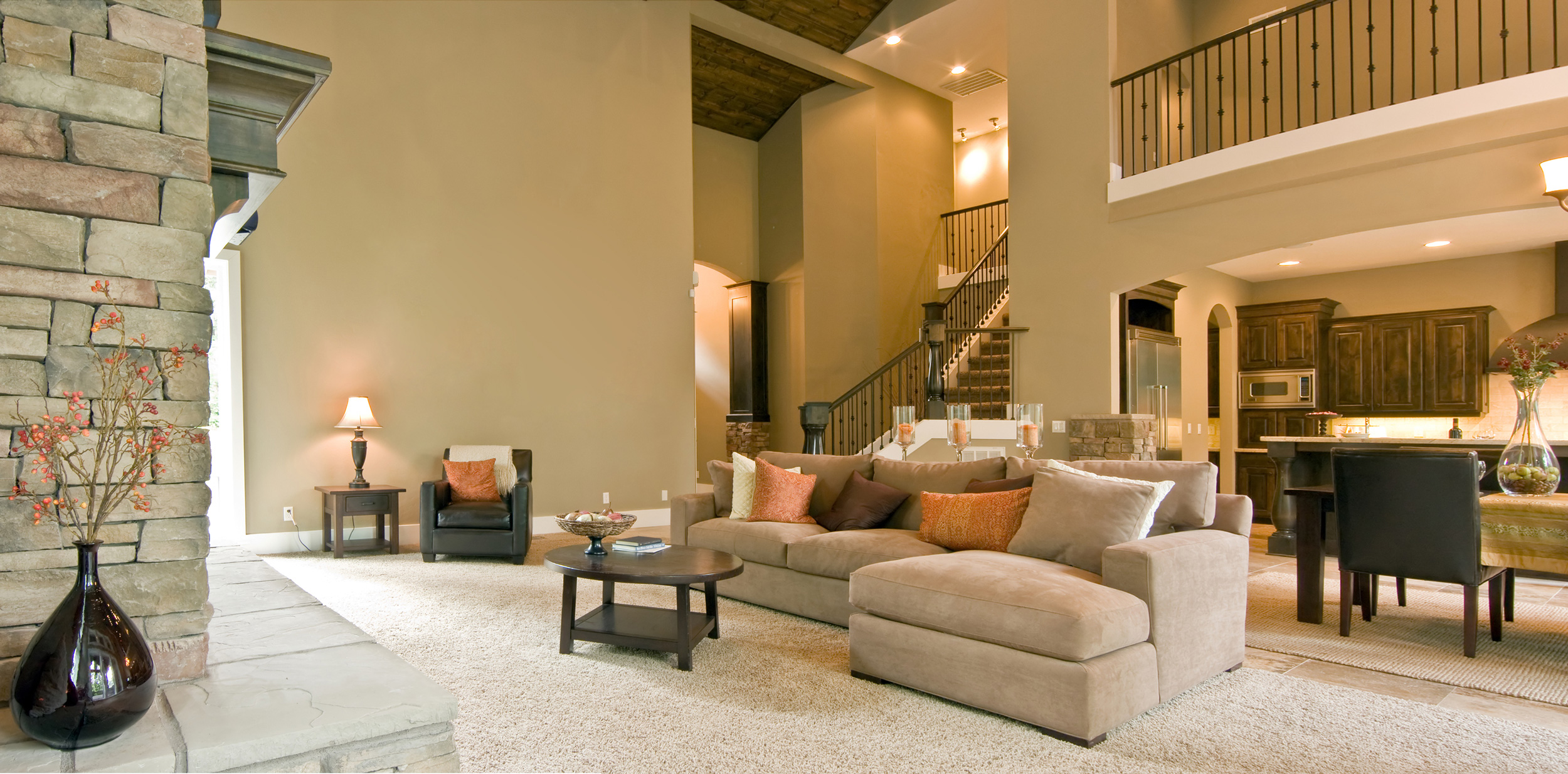 Living Room Panorama in Luxury Home