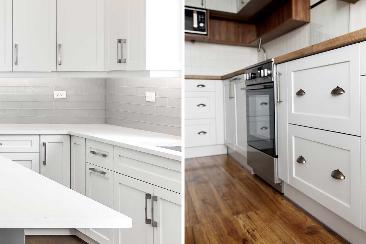 A comparison of two kitchen cabinets