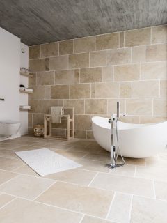 Amazing spacious bathroom with sand beige tiles, How to Change Bathroom Tiles without Removing Them