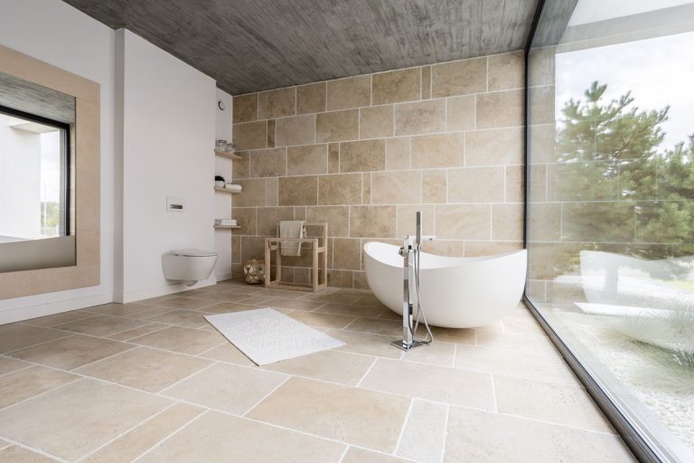 Amazing spacious bathroom with sand beige tiles, How to Change Bathroom Tiles without Removing Them