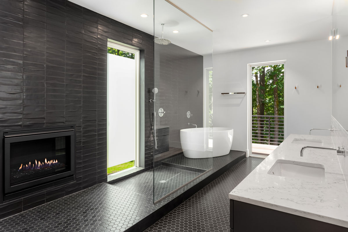Bathroom in luxury home with large walk-in shower