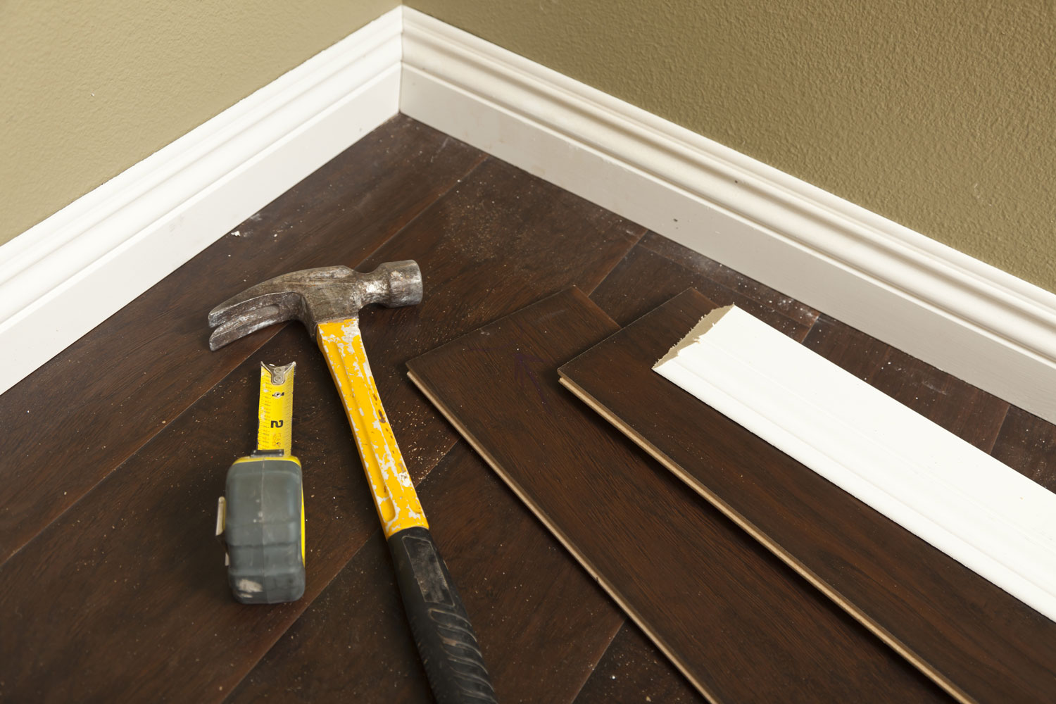 Construction equipment's used for installing baseboards