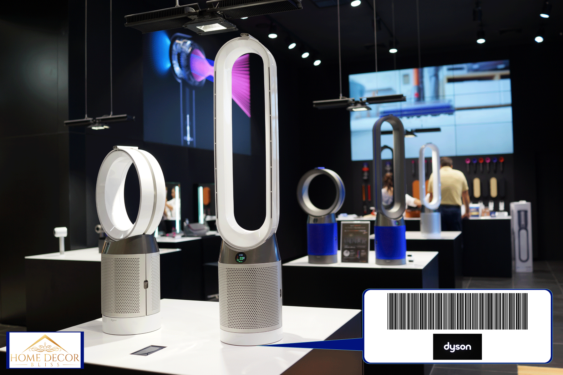 Tower fans and Air multiplier displayed at a Dyson showroom, How To Find The Model Number On A Dyson Tower Fan?
