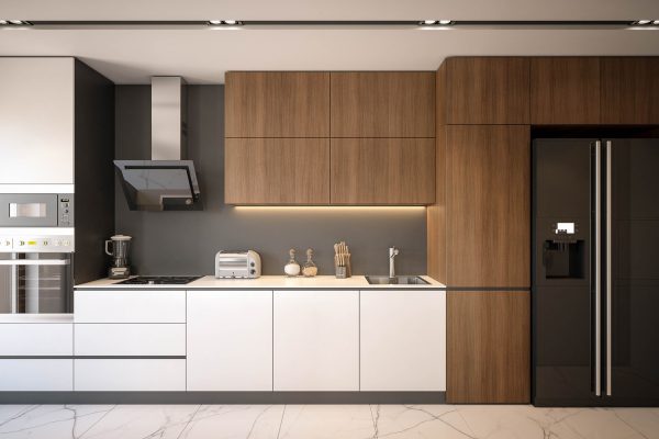 Interior Design. Architecture. Computer generated image of kitchen. Architectural Visualization - What Color Appliances With White Cabinets