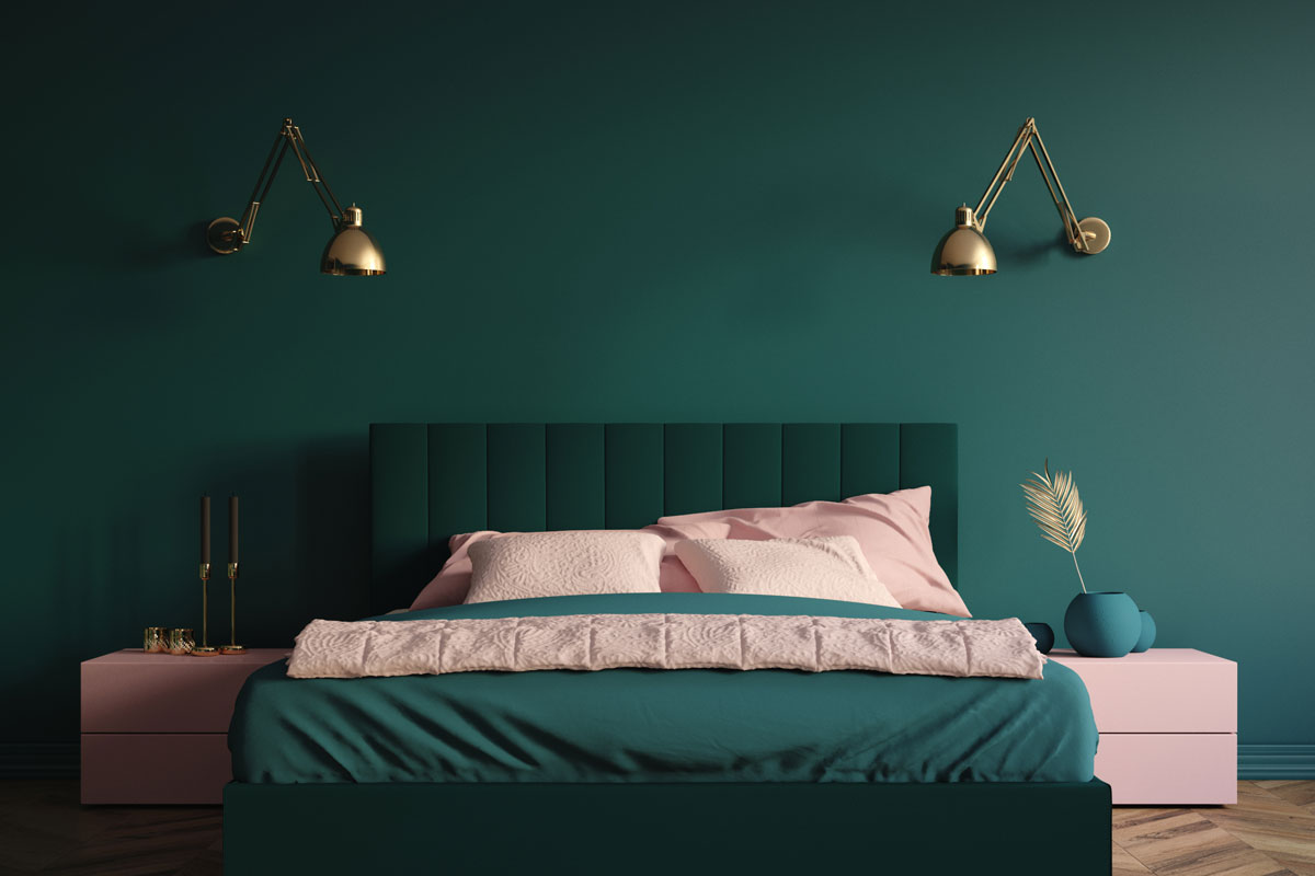 Modern Bedroom color with dark green interior design