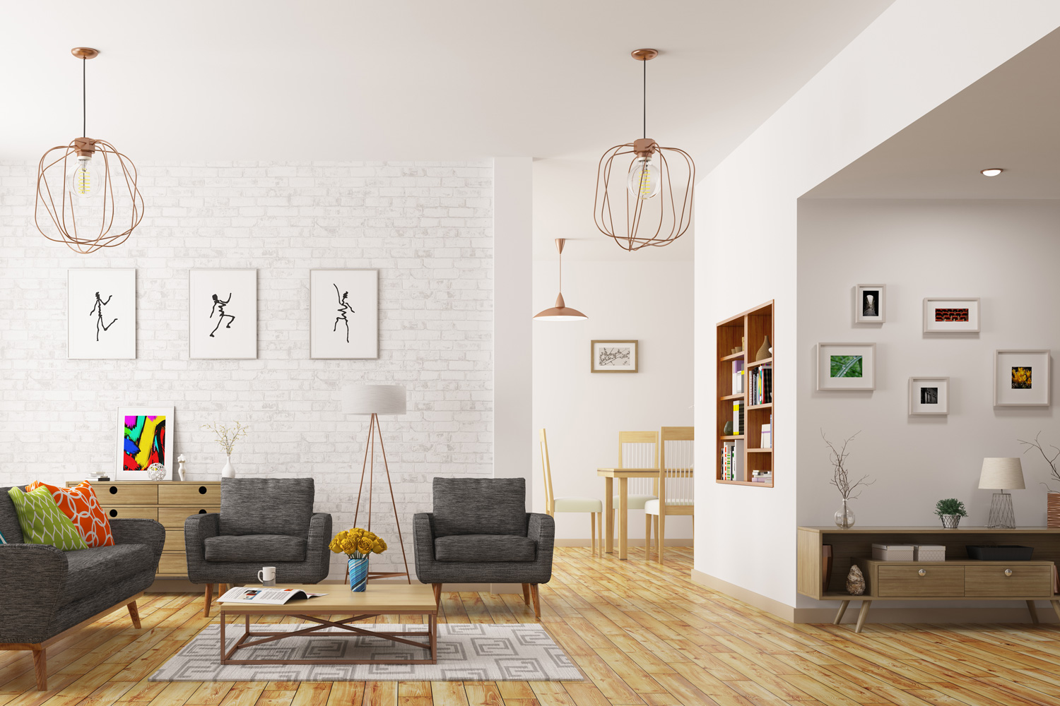 Modern interior of living room, scandinavian style