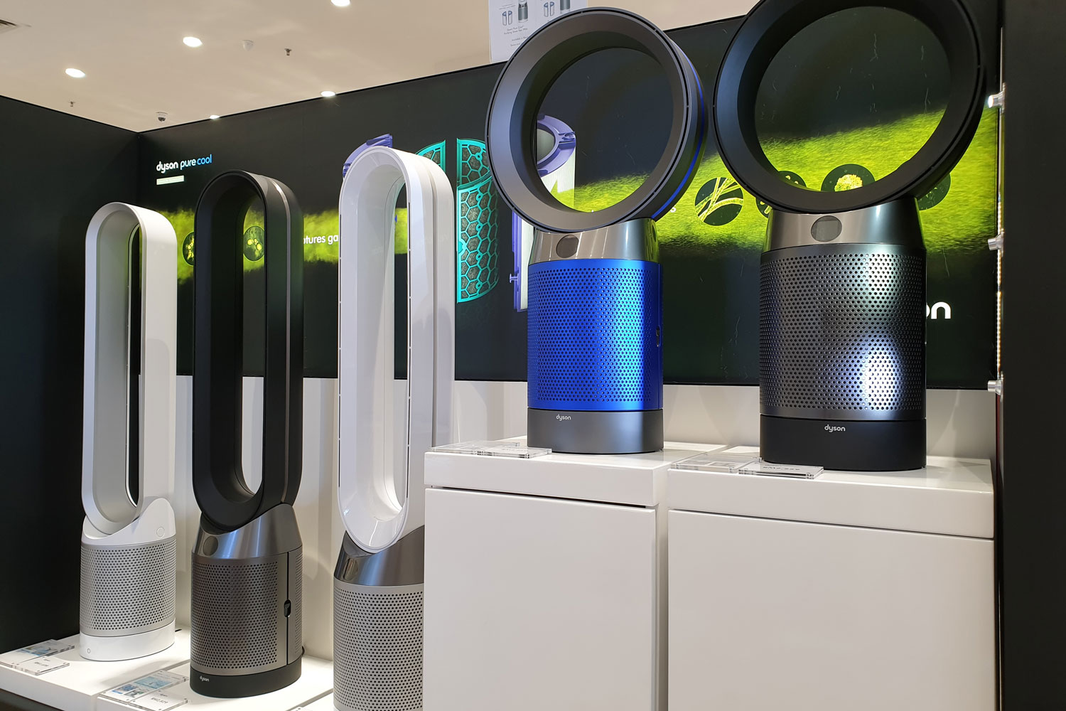 Tower fan and air multiplier inside a Dyson store