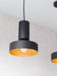 Two black metal pendant lights decorated inside by golden foil - How To Straighten A Pendant Light Cord