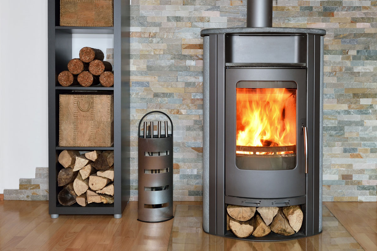 wood fired stove with fire-wood
