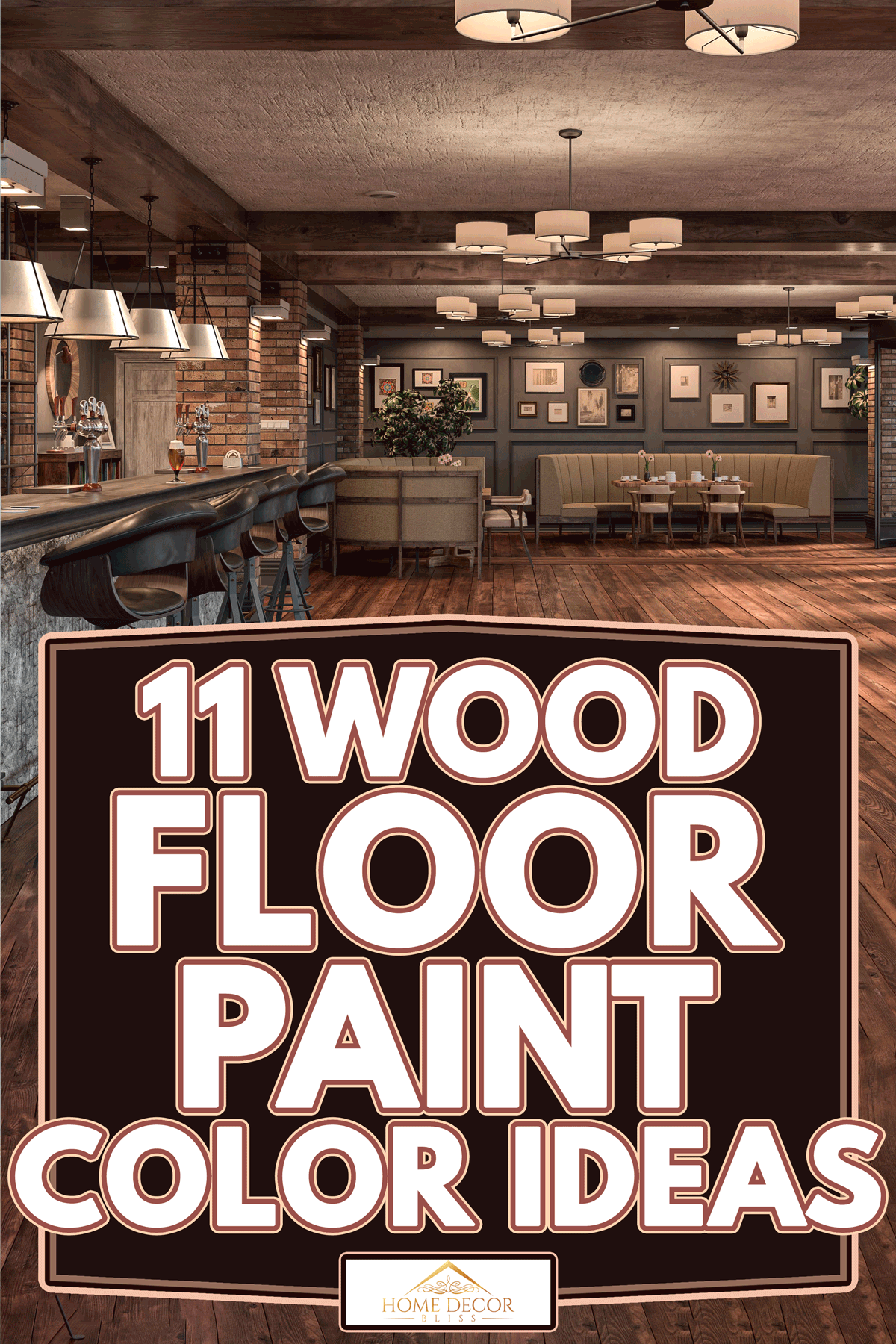 An empty large retro restaurant bar with lounge corners, 11 Wood Floor Paint Color Ideas