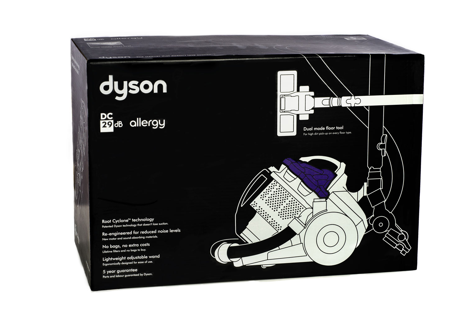 A box of a brand new Dyson Vacuum cleaner