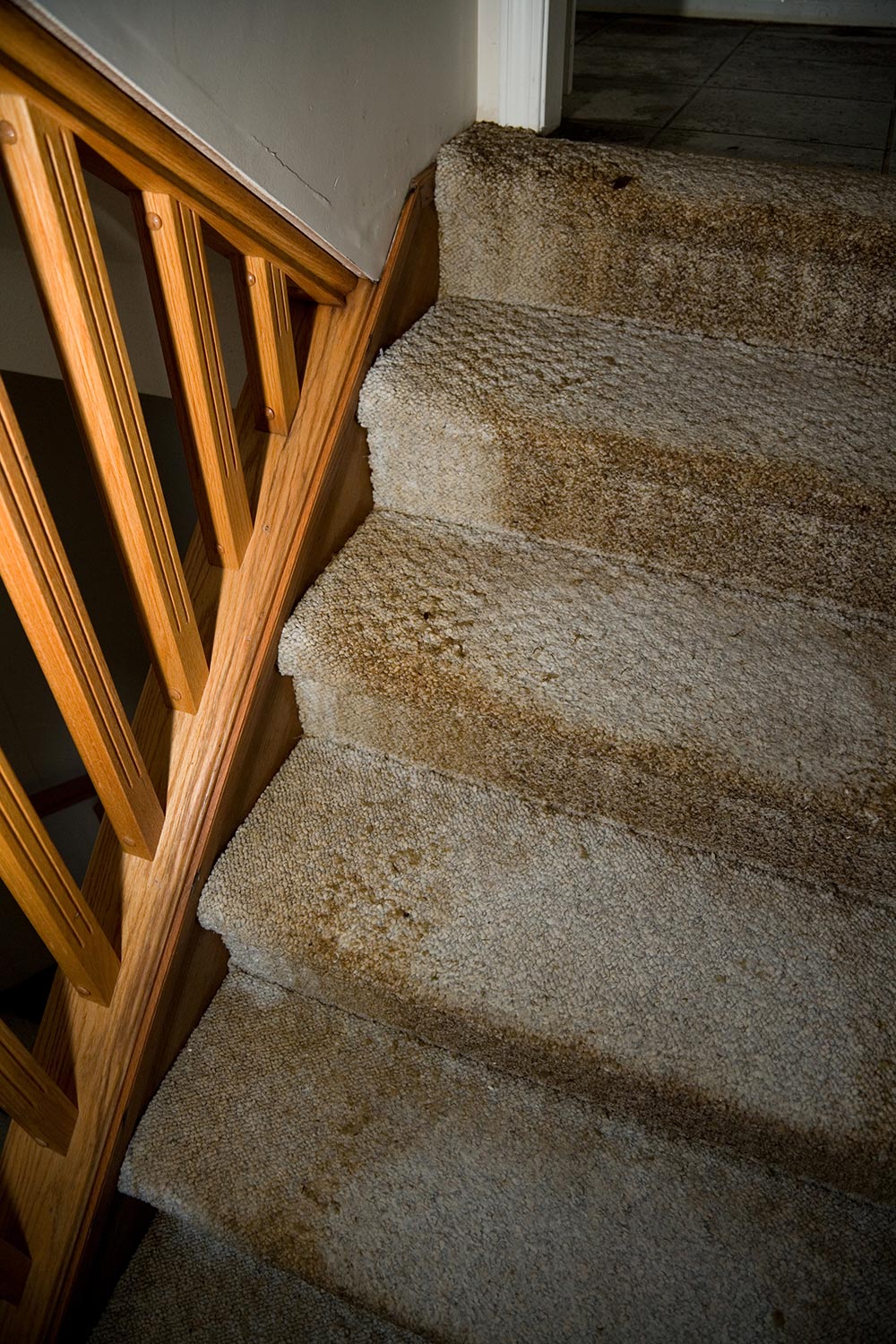 A view of water leaking on the stairs of a home