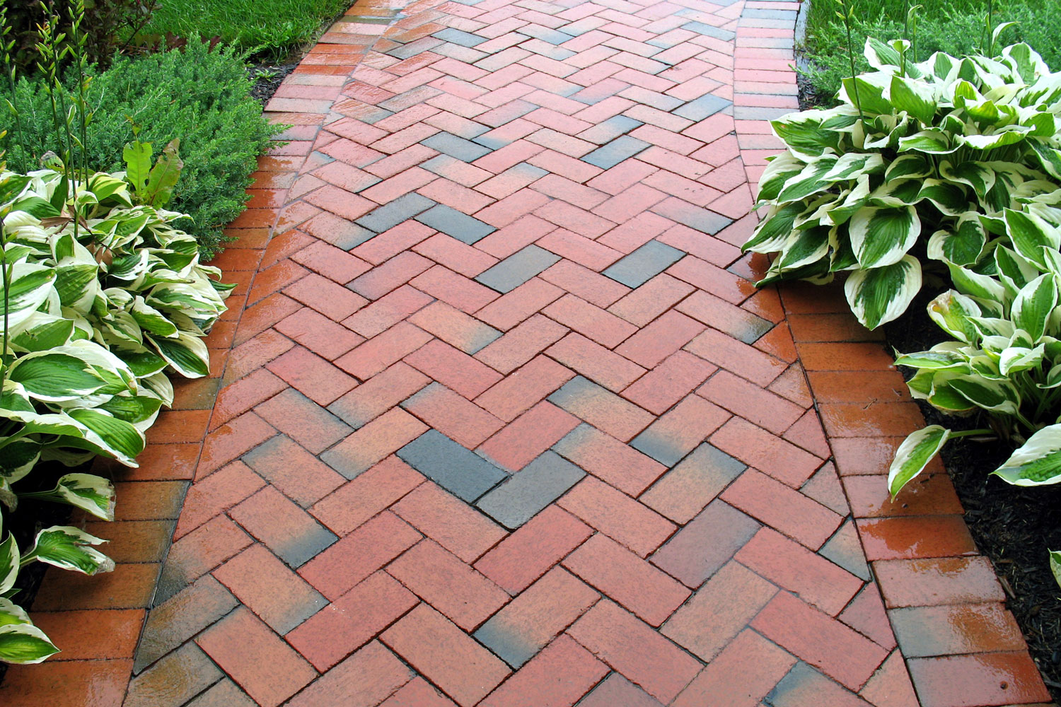 Brown brick pattern walkway pavers