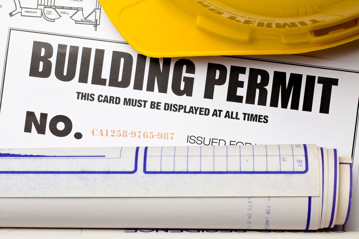 Building permit and house planning blueprint