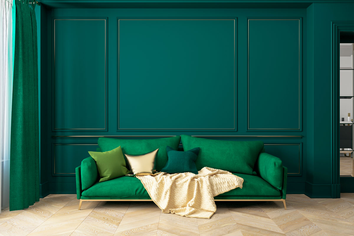 Classic green interior with sofa