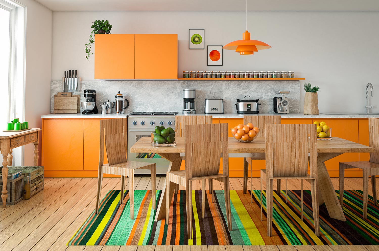 Digitally generated contemporary domestic kitchen interior design