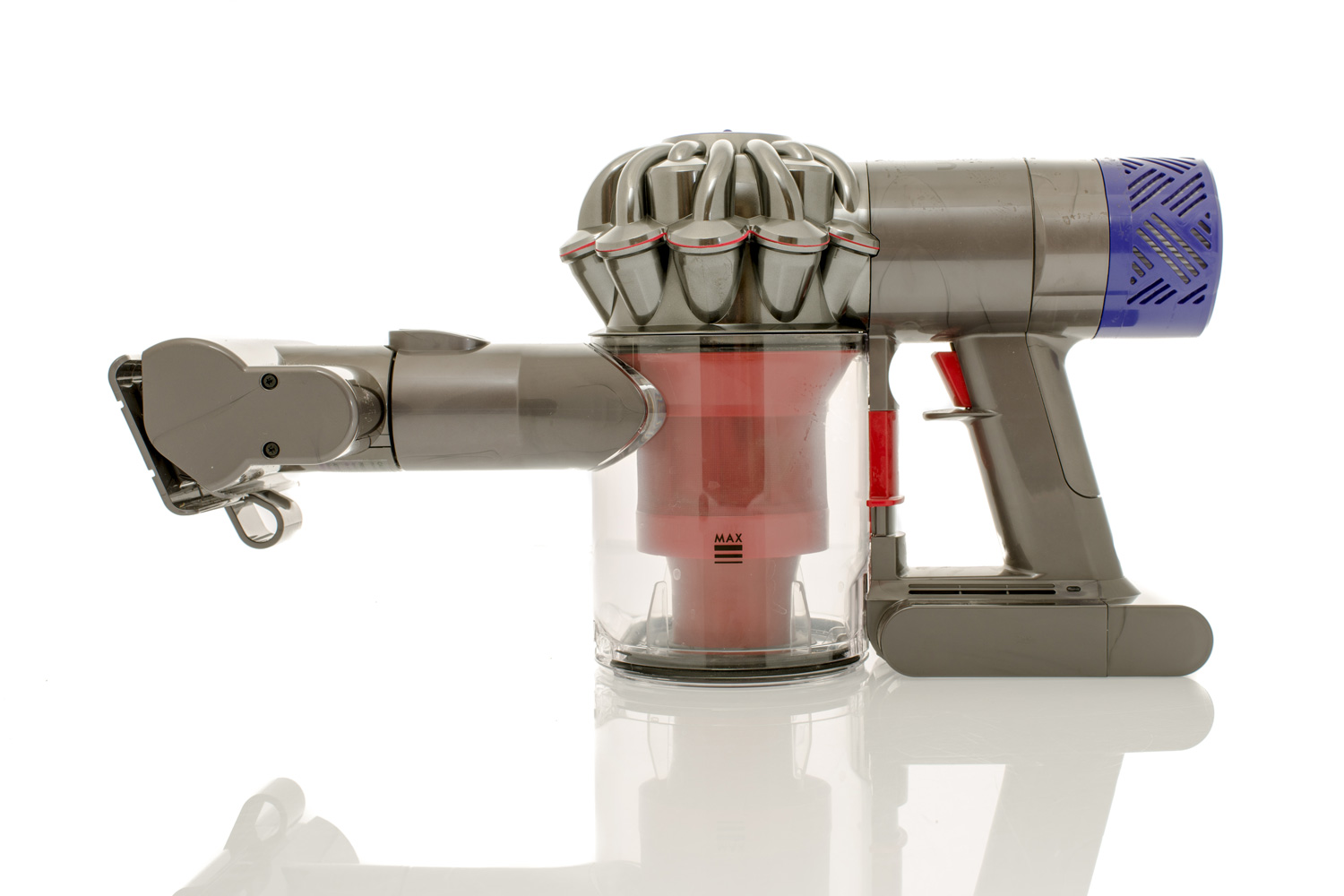 Dyson v6 absolute cordless vacuum cleaner on an isolated background.