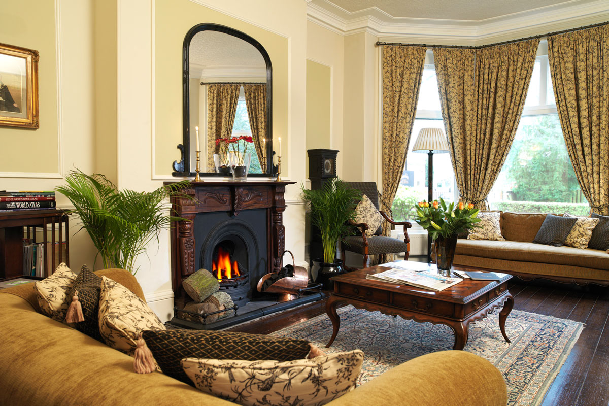 Fireplace in a luxury boutique hotel