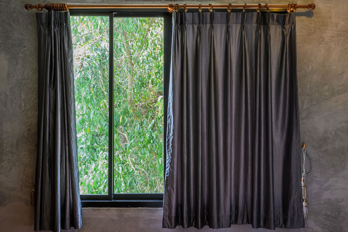 Glass window curtain with dark gray curtain