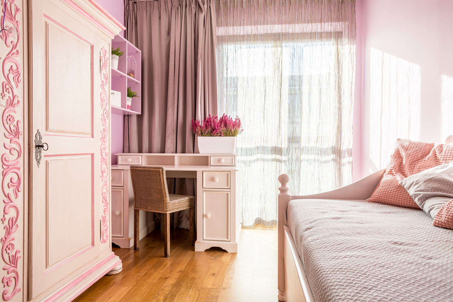 Stylish pink room for a young girl