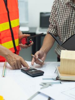 The engineering team discuss and calculate the engineering structure design of the building. Architects calculate the budget for housing construction. - What To Do When Contractors Go Over Budget