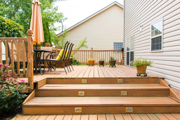 Wooden patio and garden area of a family house, 11 Great Wooden Front Step Ideas