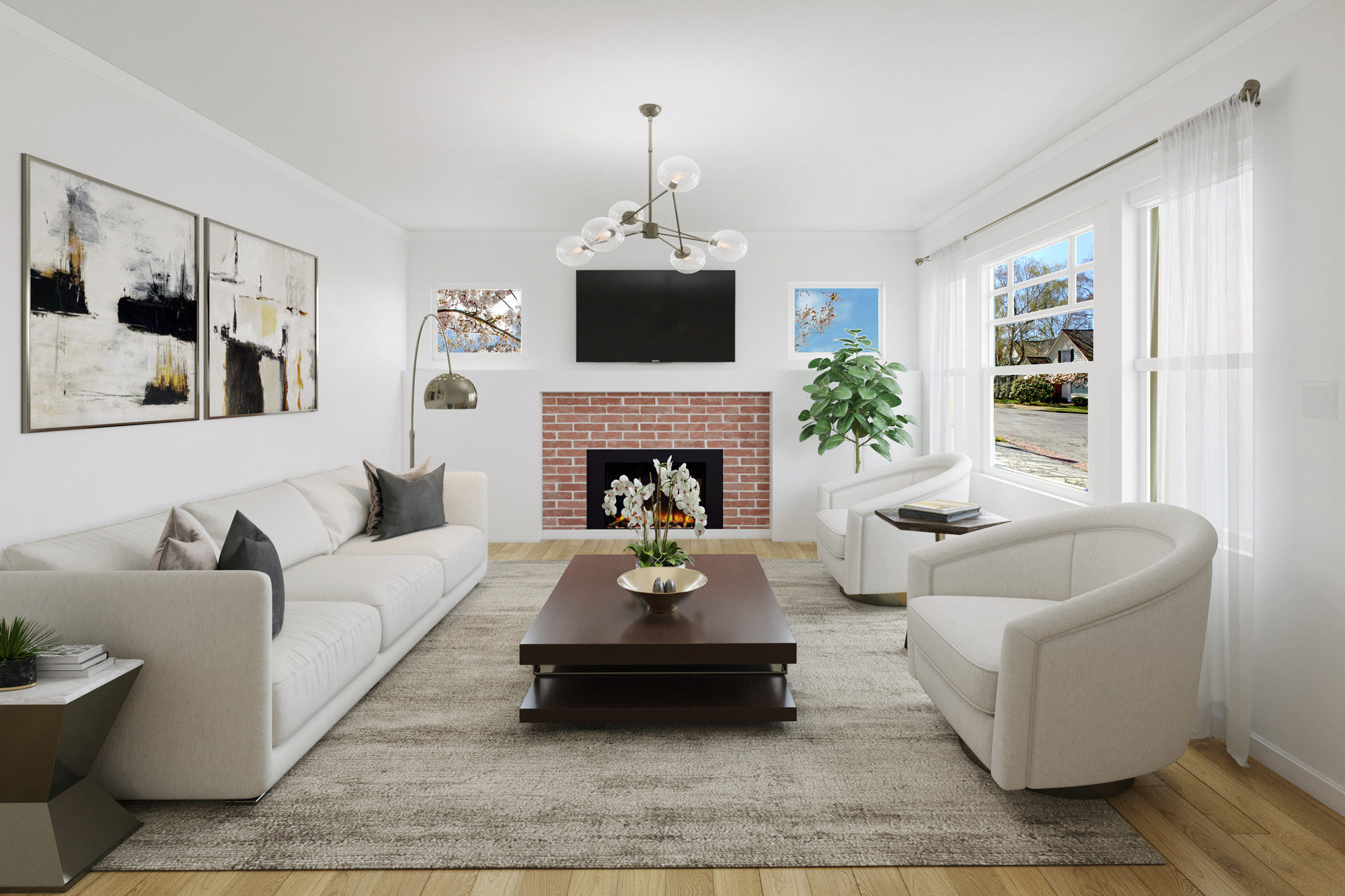 Cozy small living room transformed with white walls
