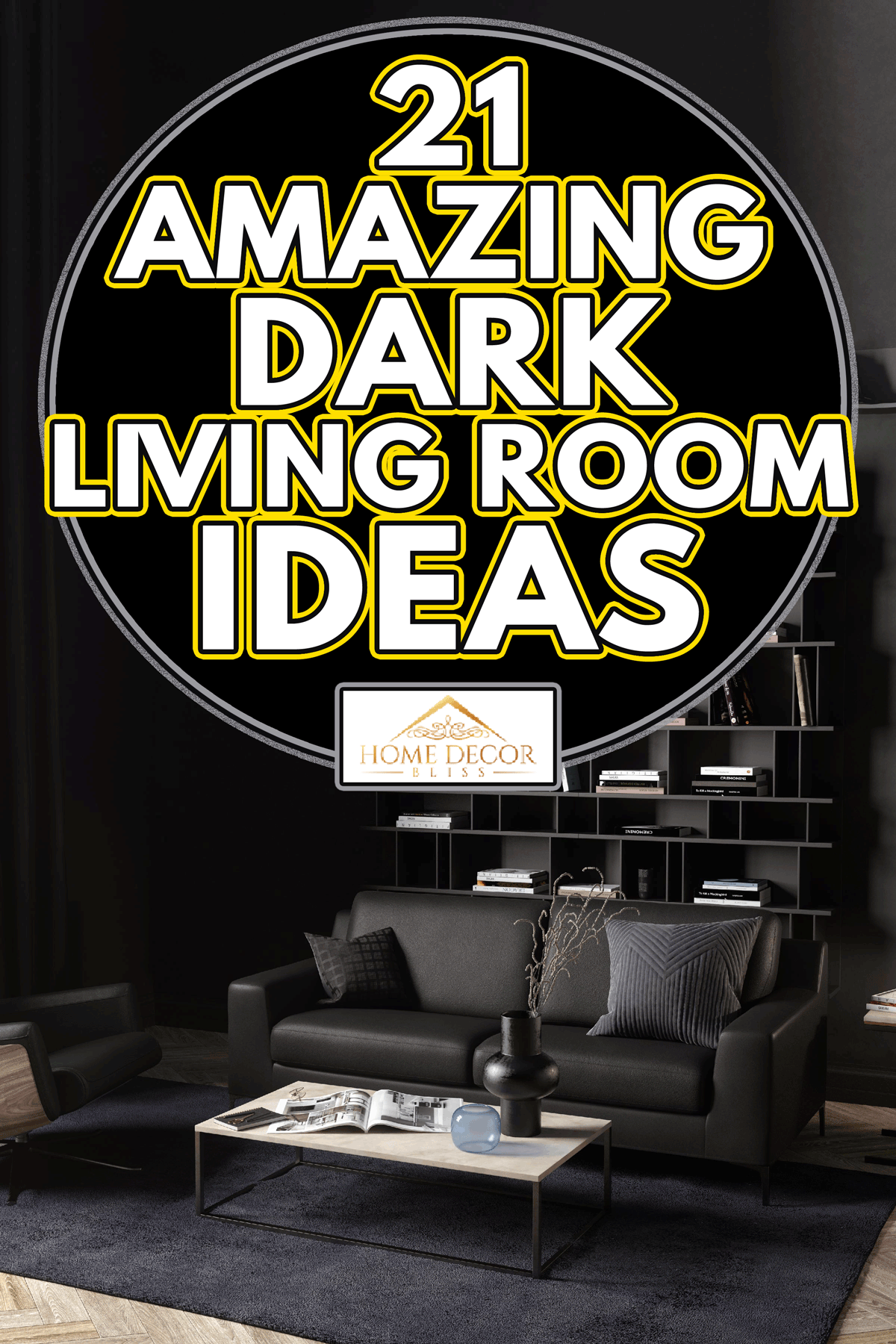 Dark living room interior with a leather sofa, seat and coffee table, 21 Amazing Dark Living Room Ideas