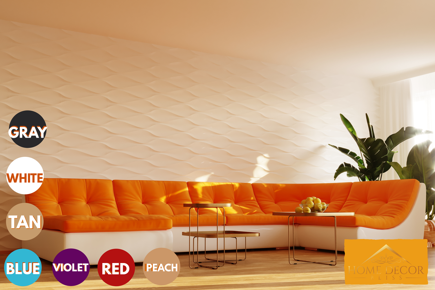 3d illustration of living room with big orange sofa - What Color Walls Go With Orange Flooring