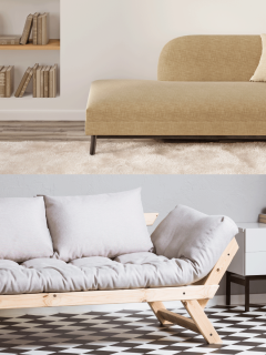 A collage photo of a futon and daybed, Can You Use A Memory Foam Mattress On A Futon Or Daybed?