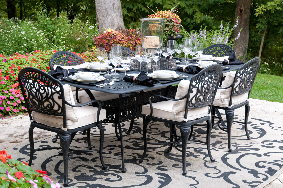 Black painted outdoor metal furniture's with dining essentials