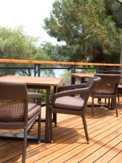 Brown wicker furniture's, hardwood tables at a view deck for a beach, Brown wicker furniture's, hardwood tables at a view deck for a beach, How To Whitewash Wicker And Bamboo Furniture [7 Easy Steps!]