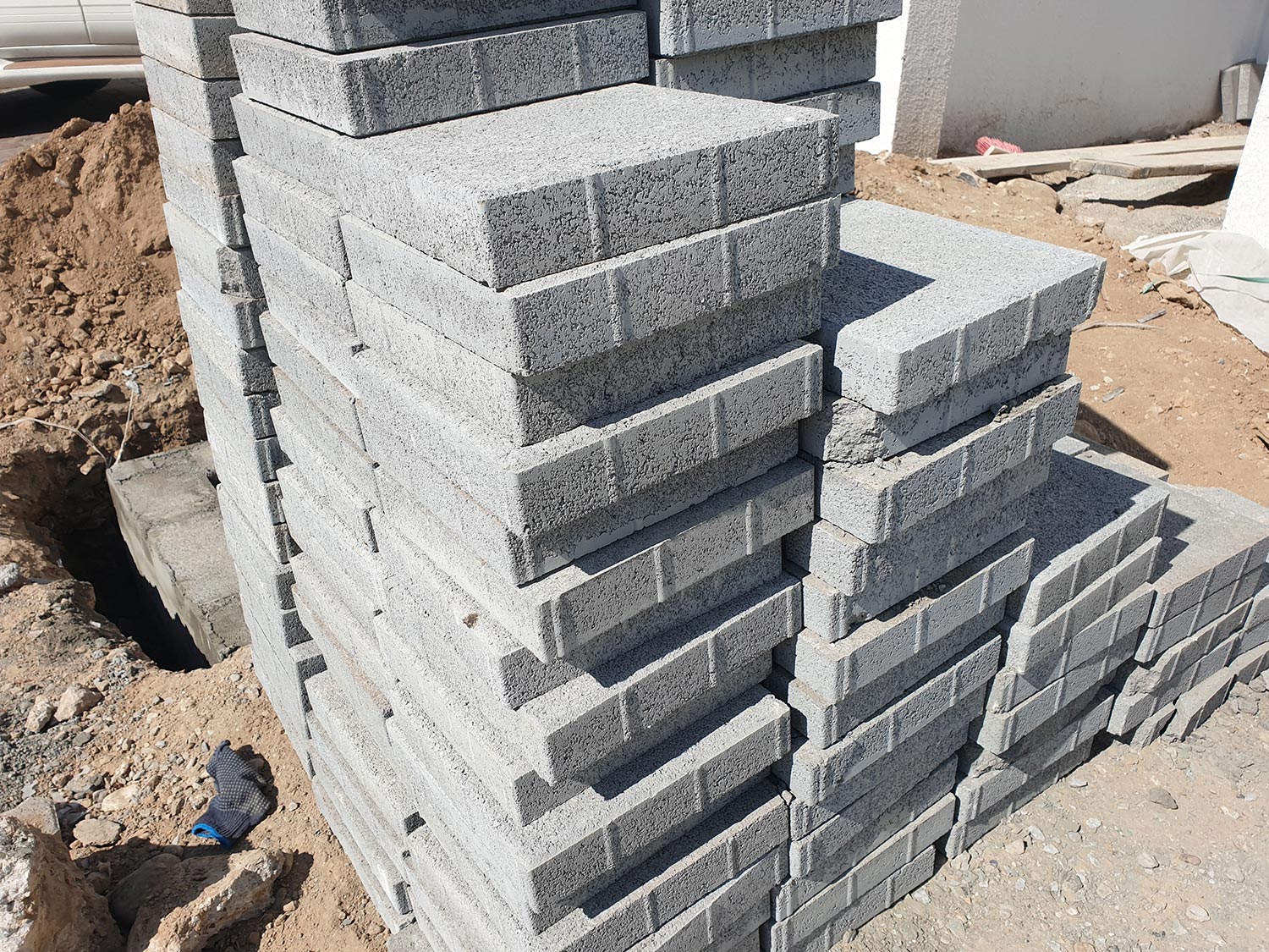 Building brick concrete Blocks at a work site