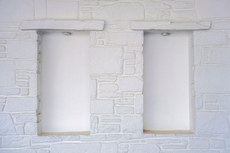 Greek Architectural Window design whitewashed stone wall, How To Whitewash Exterior Stone Wall