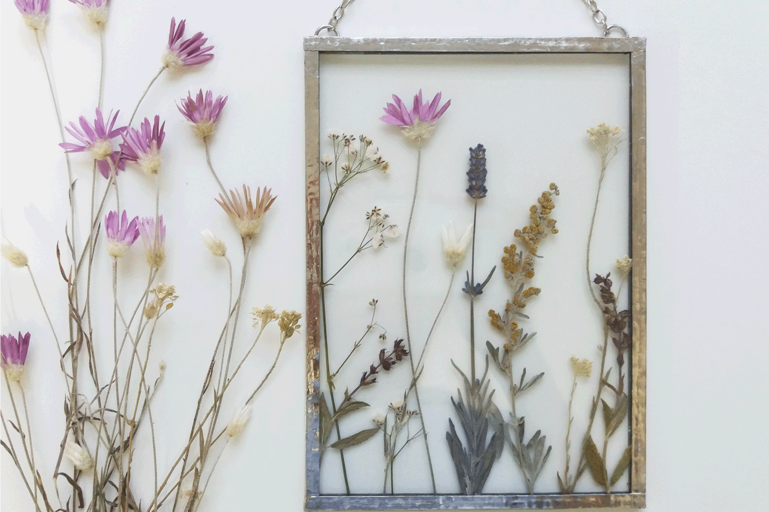 Handmade herbarium in tiffany technique for walls decor