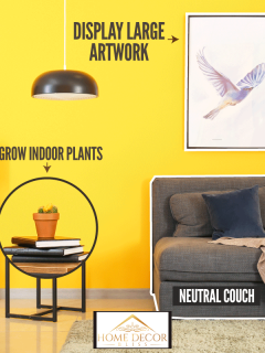 Stylish interior of living room near color wall, How To Decorate A Room With Yellow Walls