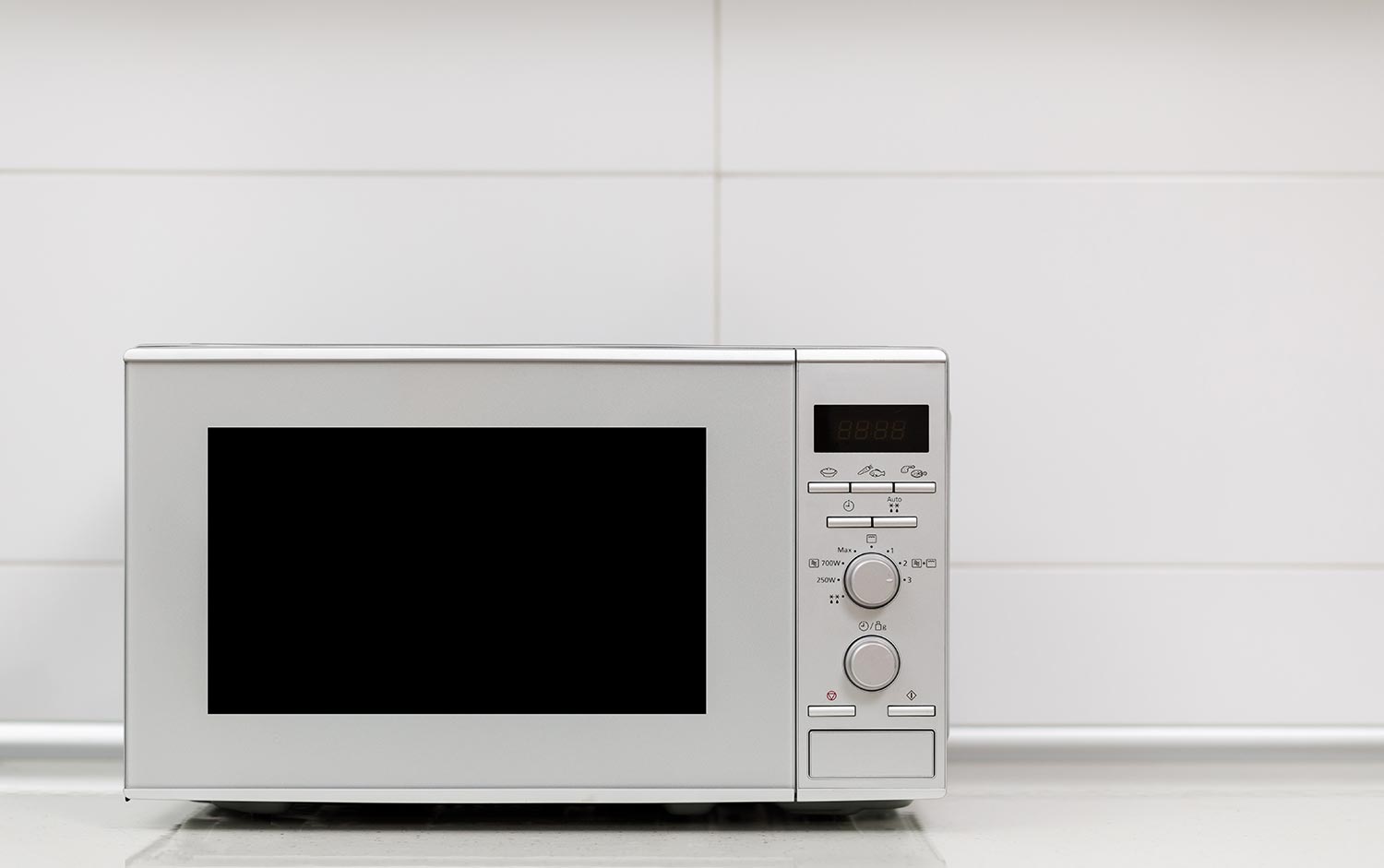 Kitchen interior with microwave oven