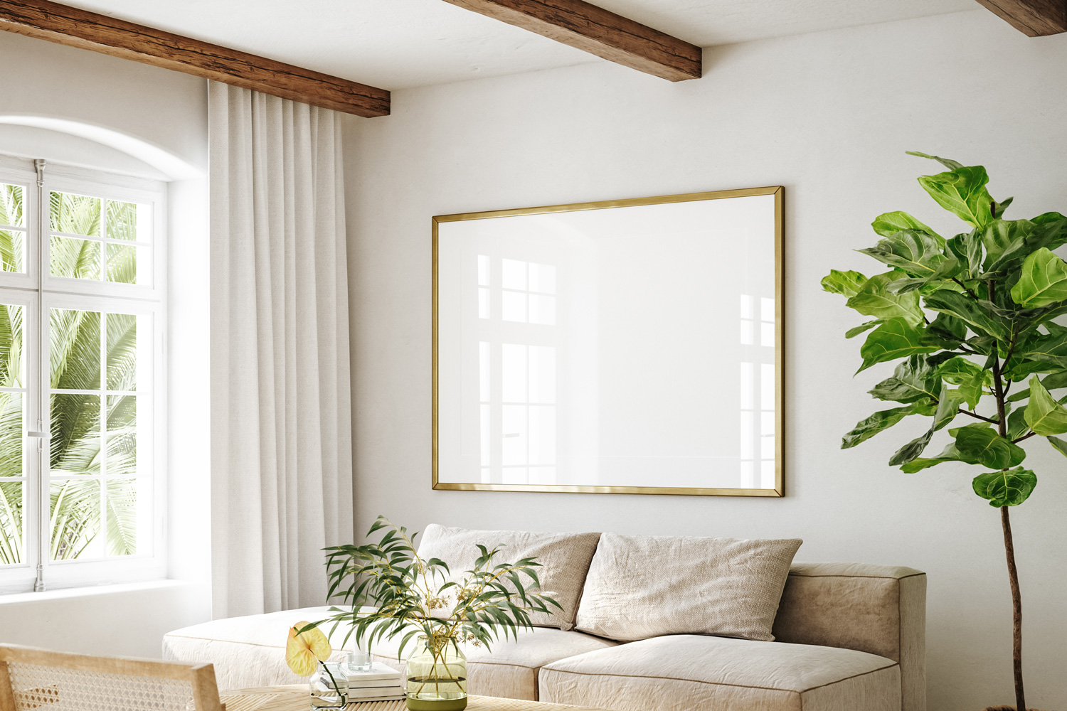 Mockup frame in living room interior of Spanish villa