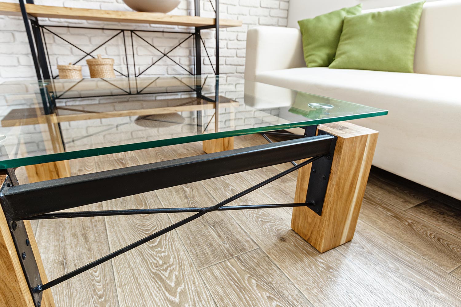 Modern glass table in the loft