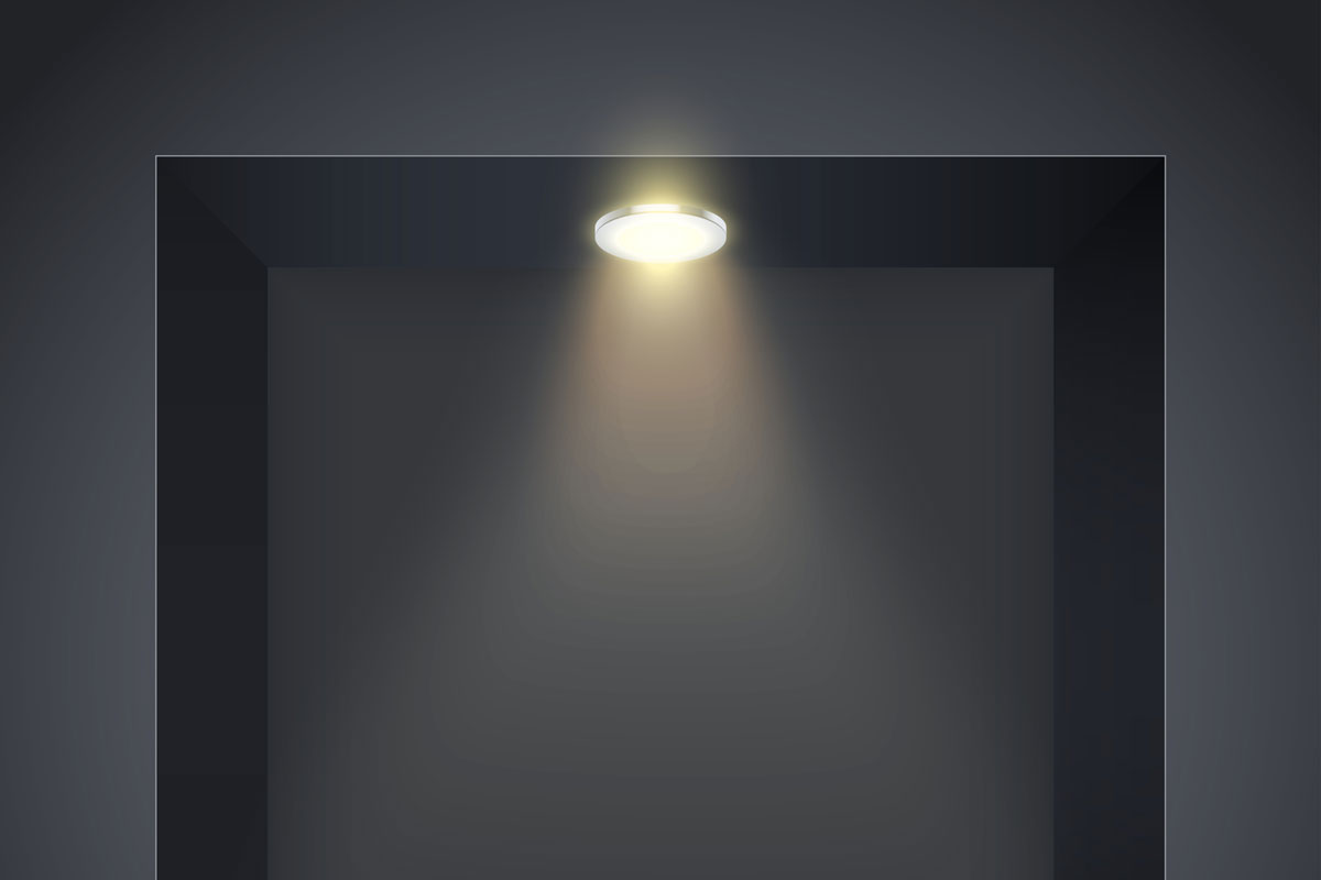 Recess in a dark wall in square shaped with point light