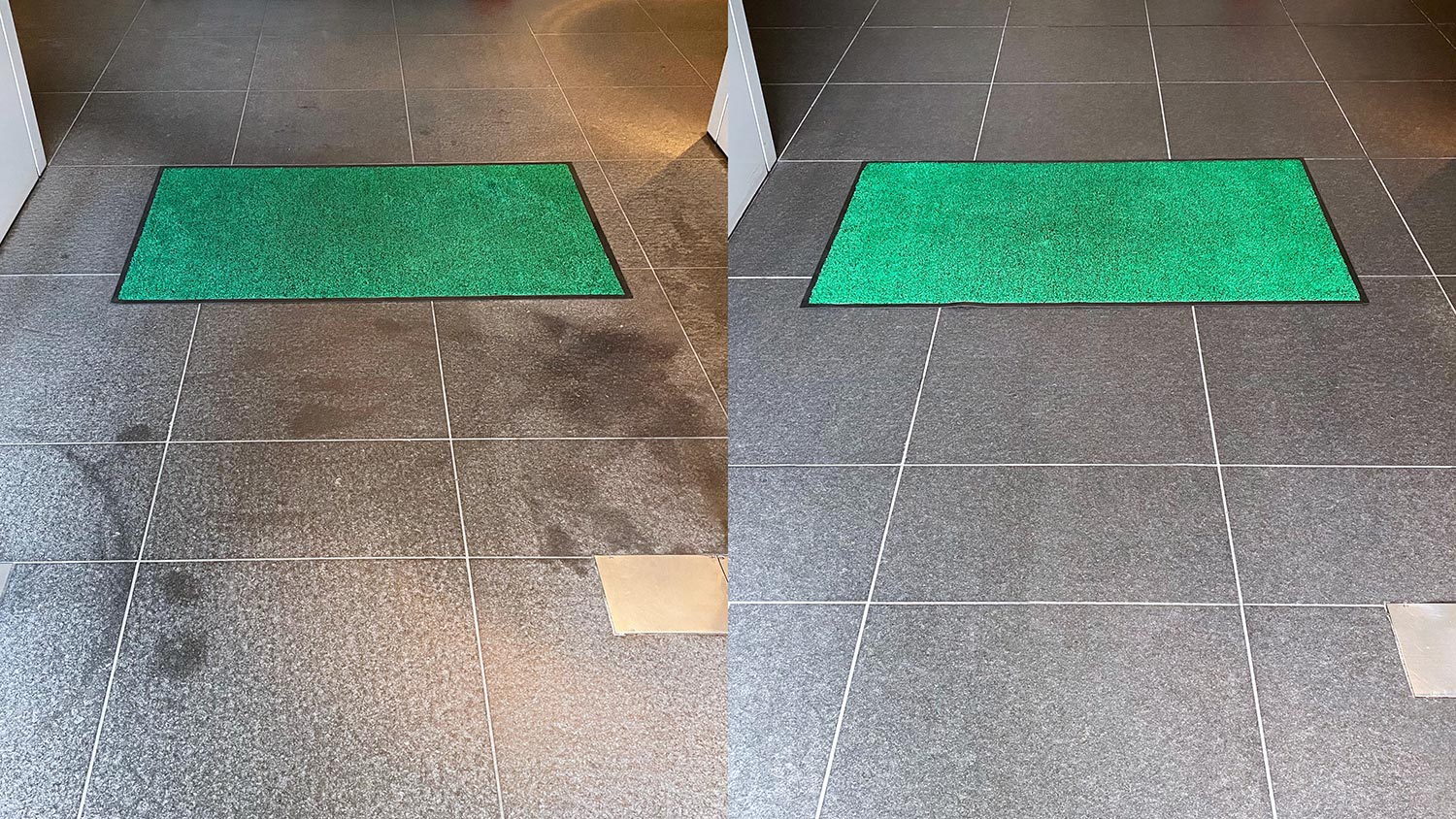 Removing oil stains and cleaning an entrance floor