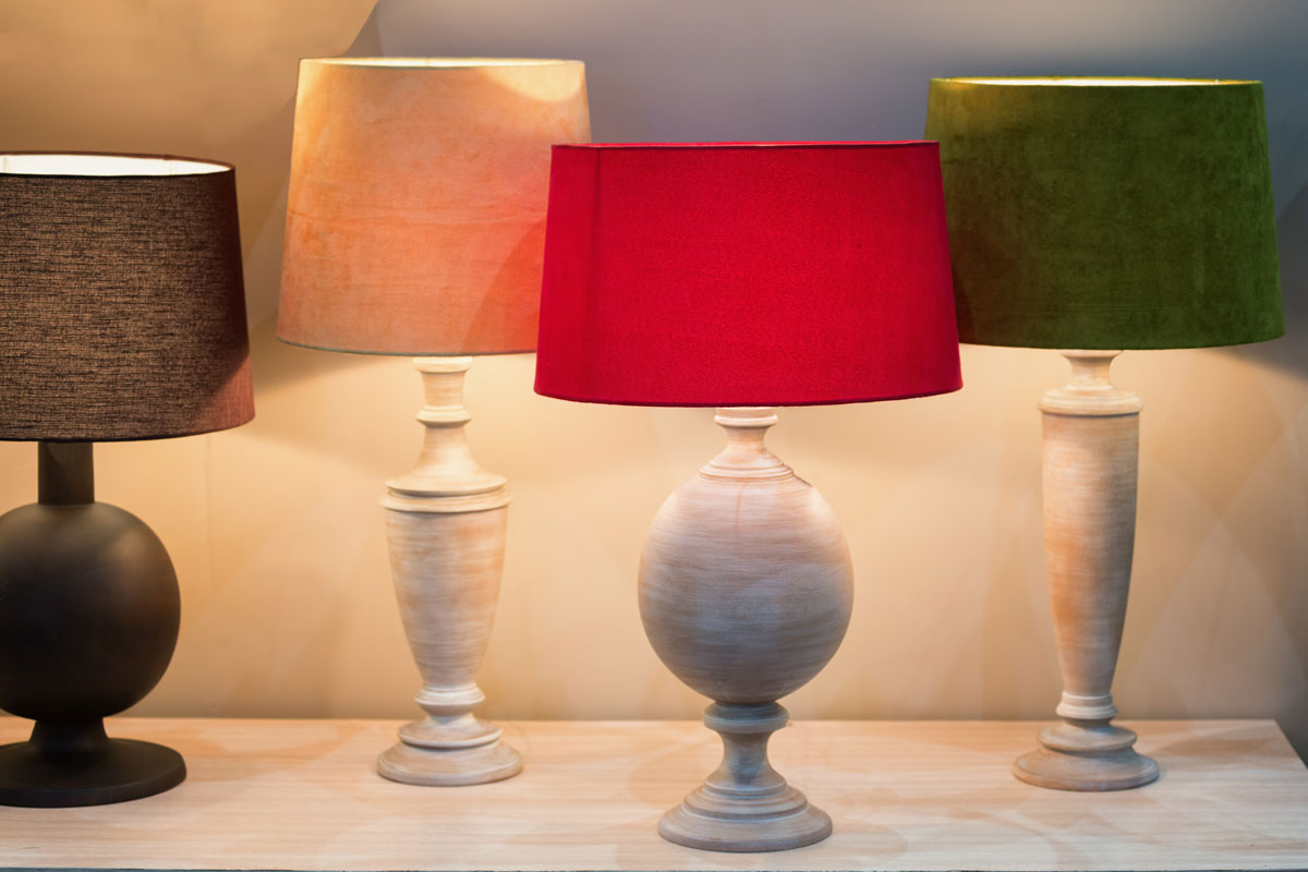 Retro style desk lamps with many lampshade colors decorated in bedroom