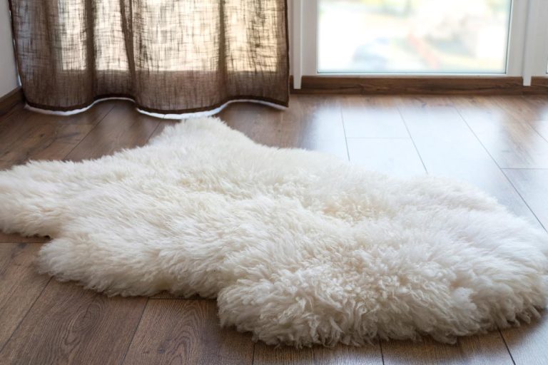 A sheep skin on the floor of a room, How To Make A Sheepskin Rug Soft Again